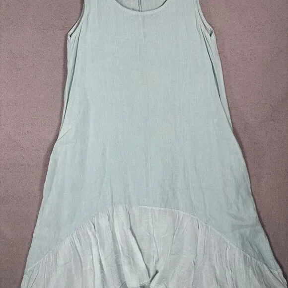 Vasna Linen Dress Size M Teal‎ Handkerchief Hem Lagenlook Italy Boho Minimalist - Picture 3 of 13